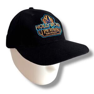 Vtg Disneyland Hollywood Pictures Backlot Strapback Hat Cap Black Embroidered